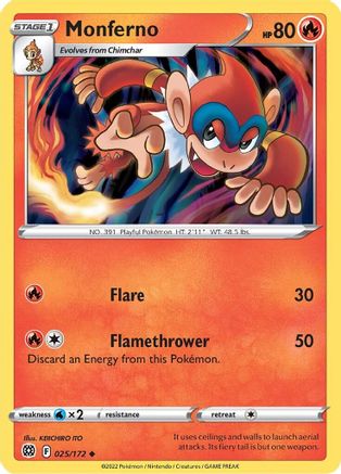 Monferno (25/172) Reverse Holofoil [SWSH09 Brilliant Stars] Pokemon Single Pokémon
