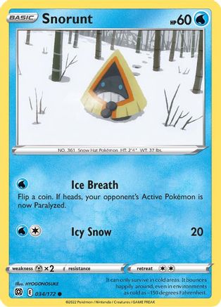 Snorunt (34/172) Reverse Holofoil [SWSH: Brilliant Stars] Pokemon Single Pokémon