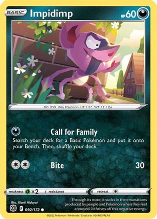 Impidimp (92/172) Reverse Holofoil [SWSH: Brilliant Stars] Pokemon Single Pokémon