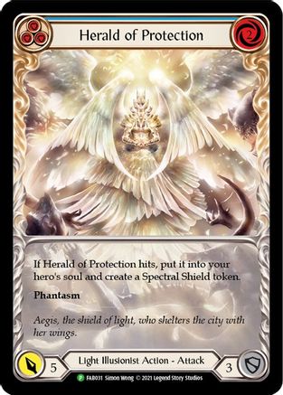Herald of Protection (Blue Extended Art) [FAB031] (Promo)  Rainbow Foil Flesh And Blood Single Flesh And Blood   