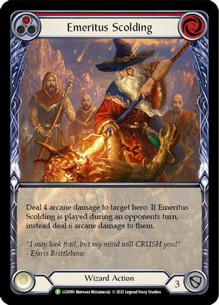 Emeritus Scolding (Red Extended Art) [LGS090] (Promo)  Rainbow Foil Flesh And Blood Single Flesh And Blood   