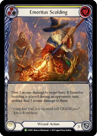 Emeritus Scolding (Yellow Extended Art) [LGS091] (Promo)  Rainbow Foil Flesh And Blood Single Flesh And Blood   