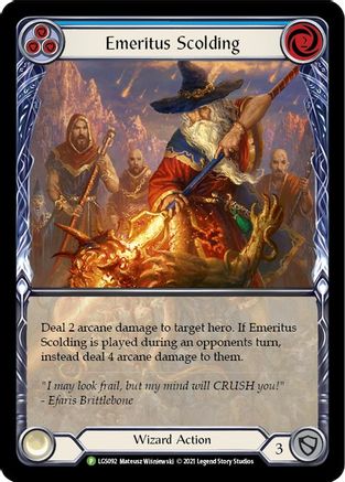 Emeritus Scolding (Blue Extended Art) [LGS092] (Promo)  Rainbow Foil Flesh And Blood Single Flesh And Blood   