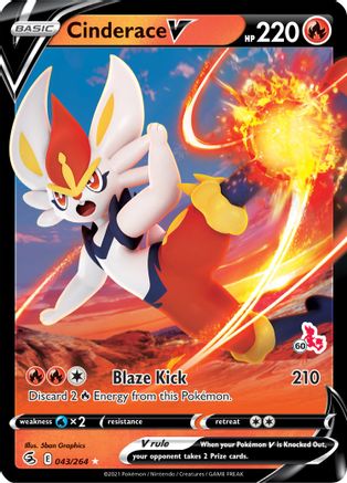 Cinderace V - 043/264 (#60 Cinderace Stamped) Holofoil [Misc: Battle Academy 2022] Pokemon Single Pokémon