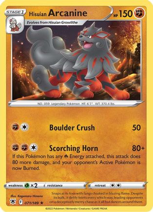 Hisuian Arcanine (71/189) Reverse Holofoil [SWSH: Astral Radiance] Pokemon Single Pokémon