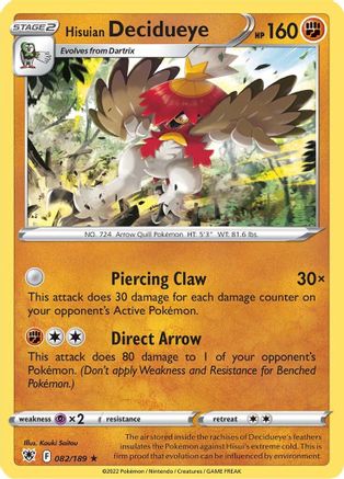 Hisuian Decidueye (82/189) Holofoil [SWSH: Astral Radiance] Pokemon Single Pokémon