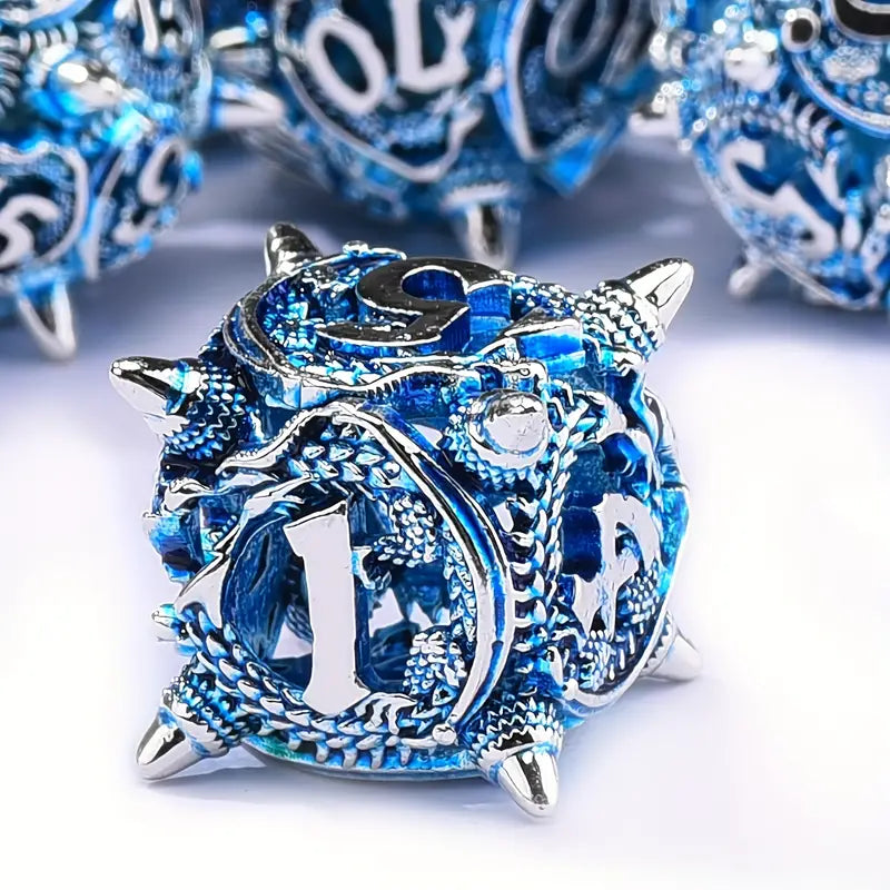 Seriously Good Dice: Hollow Metal 7 Die Set "Sapphire Dragon Morningstar" Dice & Gaming Accessories Taps Imports