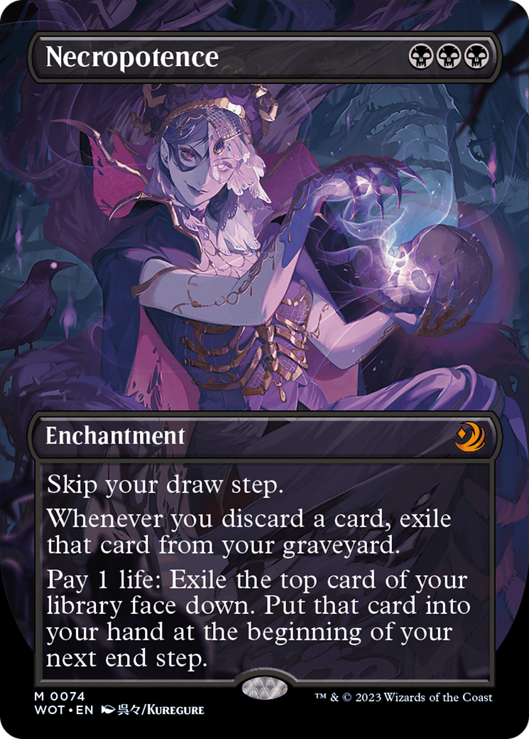 Necropotence (Anime Borderless) (WOT-074) [Wilds of Eldraine: Enchanting Tales] (Borderless) Foil MTG Single Wizards of the Coast