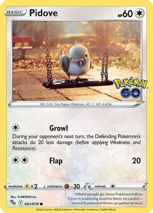 Pidove (61/78) Reverse Holofoil [SWSH: Pokemon GO] Pokemon Single Pokémon