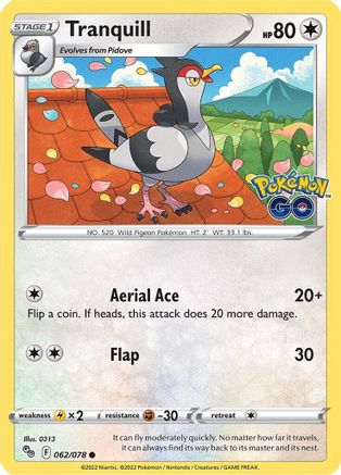 Tranquill (62/78) Reverse Holofoil [SWSH: Pokemon GO] Pokemon Single Pokémon