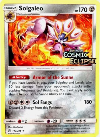 Solgaleo - 142/236 (Cosmic Eclipse Stamped) Holofoil [Misc: Cards & Products] Pokemon Single Pokémon