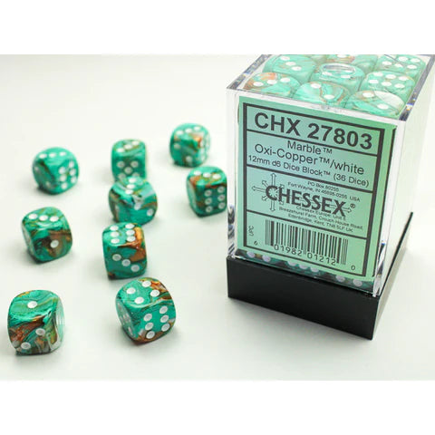 Chessex: Marble Oxi-Copper With White 36Ct D6 Dice Set 12mm Dice & Gaming Accessories Chessex