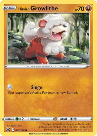Hisuian Growlithe (83/196) Reverse Holofoil [SWSH: Lost Origin] Pokemon Single Pokémon