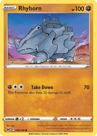 Rhyhorn (89/196) Reverse Holofoil [SWSH: Lost Origin] Pokemon Single Pokémon