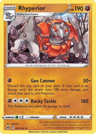 Rhyperior (91/196) Reverse Holofoil [SWSH: Lost Origin] Pokemon Single Pokémon