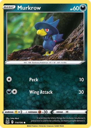 Murkrow (114/196) Reverse Holofoil [SWSH: Lost Origin] Pokemon Single Pokémon