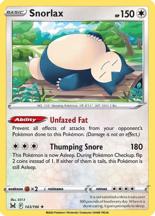 Snorlax (143/196) Reverse Holofoil [SWSH: Lost Origin] Pokemon Single Pokémon