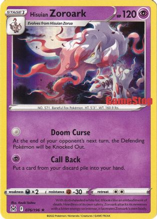 Hisuian Zoroark - 076/196 (Gamestop Exclusive) Holofoil [Misc: Cards & Products] Pokemon Single Pokémon