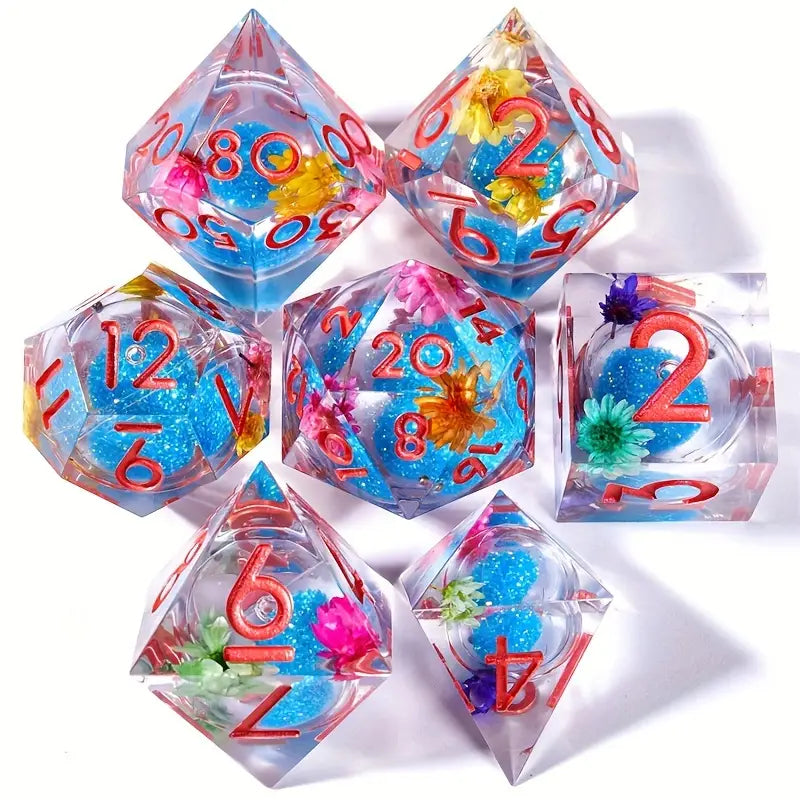 Seriously Good Dice: Rolling Quicksand 7 Die Set "Green/Pink/Yellow Floral" Dice & Gaming Accessories Taps Imports
