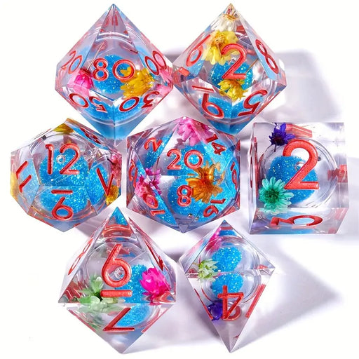 Seriously Good Dice: Rolling Quicksand 7 Die Set "Green/Pink/Yellow Floral" Dice & Gaming Accessories Taps Imports