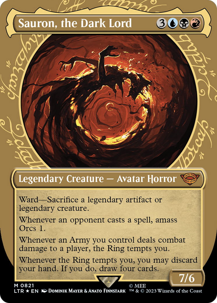 Sauron, the Dark Lord (Surge Foil) (LTR-821) [The Lord of the Rings: Tales of Middle-earth] (Showcase) (Borderless) Foil MTG Single Wizards of the Coast