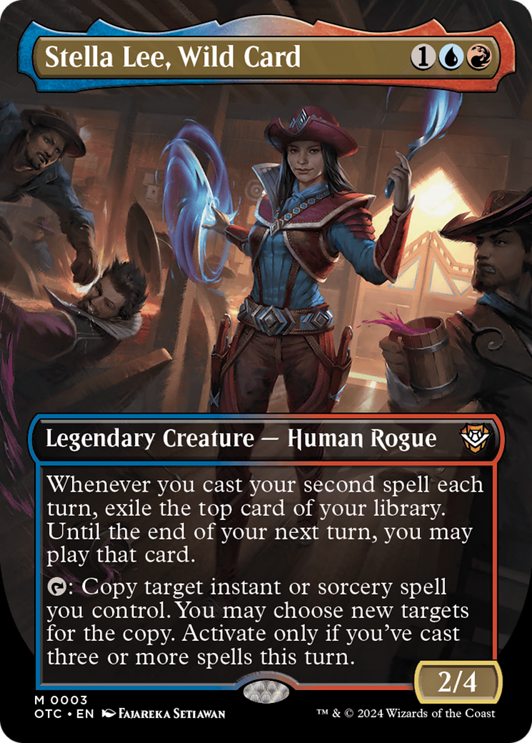 Stella Lee, Wild Card (OTC-003) [Outlaws of Thunder Junction Commander] (Borderless) Foil MTG Single Wizards of the Coast