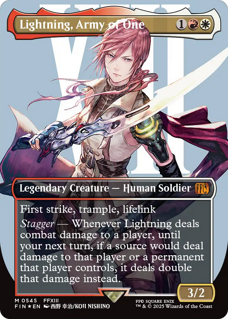 Lightning, Army of One (Surge Foil) (FIN-545) [FINAL FANTASY] (Borderless) Foil MTG Single Wizards of the Coast