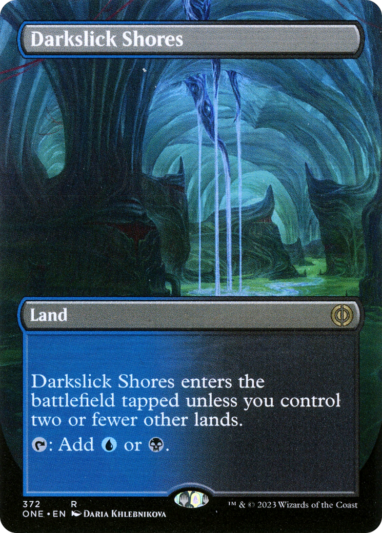 Darkslick Shores (ONE-372) [Phyrexia: All Will Be One] (Borderless) Foil MTG Single Wizards of the Coast