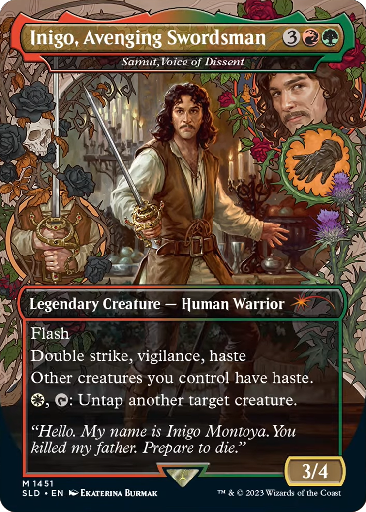 Inigo, Avenging Swordsman - Samut, Voice of Dissent (SLD-1451) [Secret Lair] Drop (Borderless) Foil MTG Single Wizards of the Coast