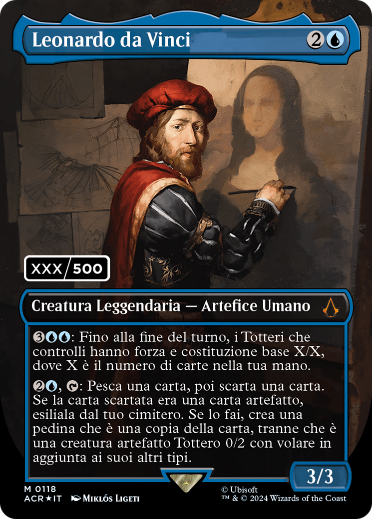Leonardo da Vinci (Italian) (Serial Numbered) (ACR-118) [Assassin's Creed] (Borderless) Foil MTG Single Wizards of the Coast