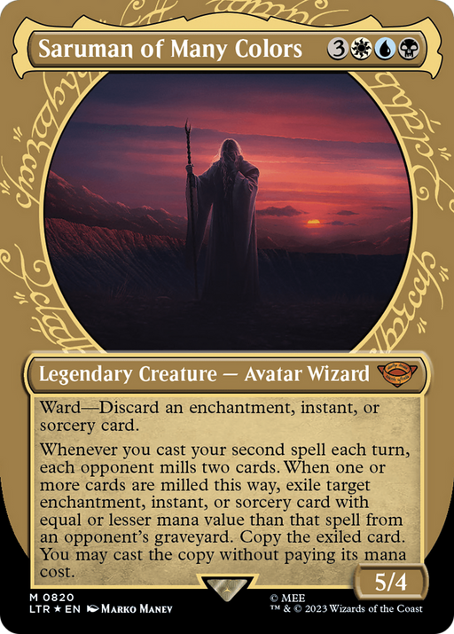Saruman of Many Colors (Surge Foil) (LTR-820) [The Lord of the Rings: Tales of Middle-earth] (Showcase) (Borderless) Foil MTG Single Wizards of the Coast