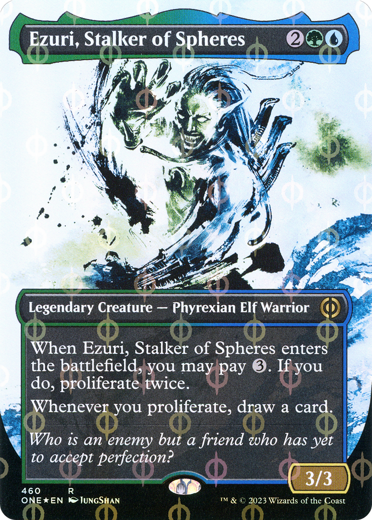 Ezuri, Stalker of Spheres (Step-and-Compleat Foil) (ONE-460) [Phyrexia: All Will Be One] (Showcase) (Borderless) Foil MTG Single Wizards of the Coast
