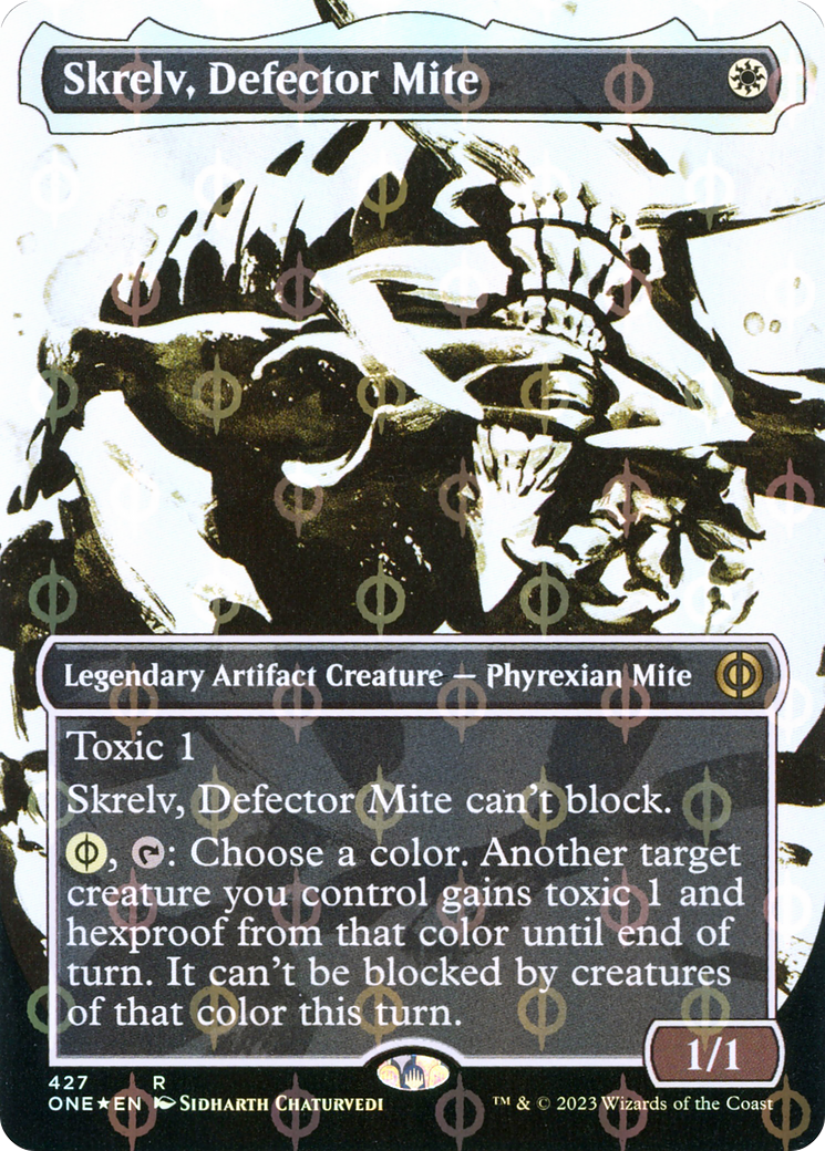 Skrelv, Defector Mite (Step-and-Compleat Foil) (ONE-427) [Phyrexia: All Will Be One] (Showcase) (Borderless) Foil MTG Single Wizards of the Coast