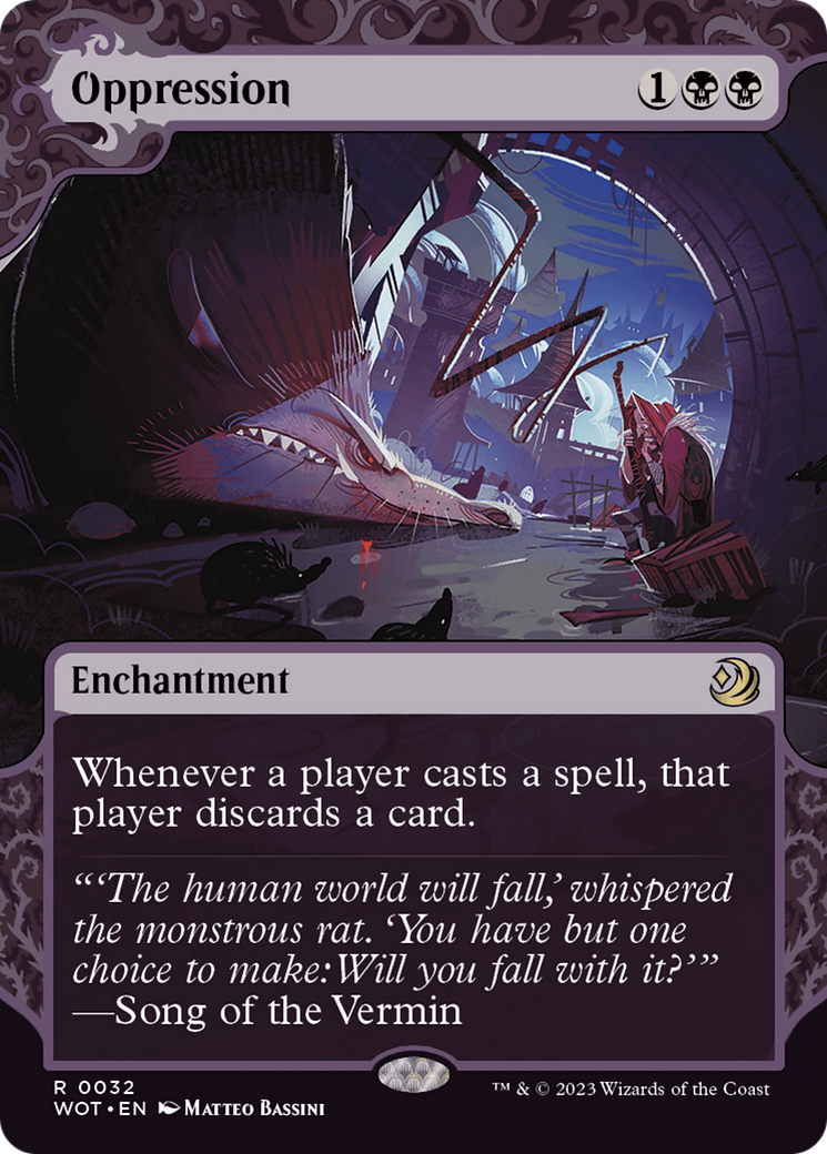 Oppression (WOT-032) [Wilds of Eldraine: Enchanting Tales] (Showcase) (Borderless) MTG Single Wizards of the Coast