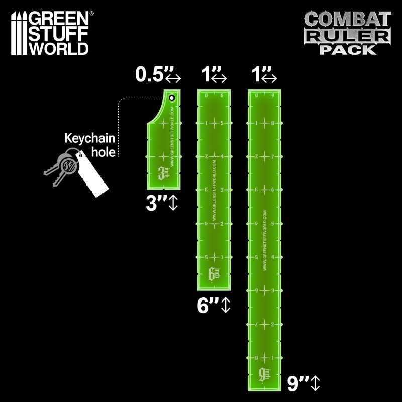 Green Stuff World: 3-6-9 Combat Ruler Pack - Fluor Green Paint, Tools and Bases Green Stuff World