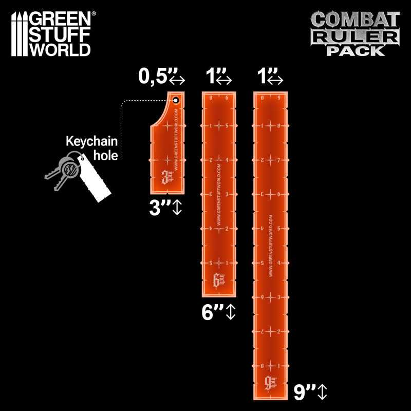 Green Stuff World: 3-6-9 Combat Ruler Pack - Fluor Orange Model Tools & Glue Green Stuff World