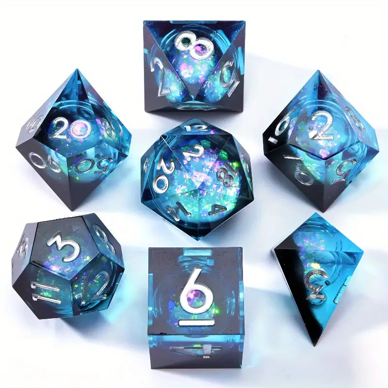 Seriously Good Dice: Glimmering Quicksand 7 Die Set "Black Frost" Dice & Gaming Accessories Taps Imports