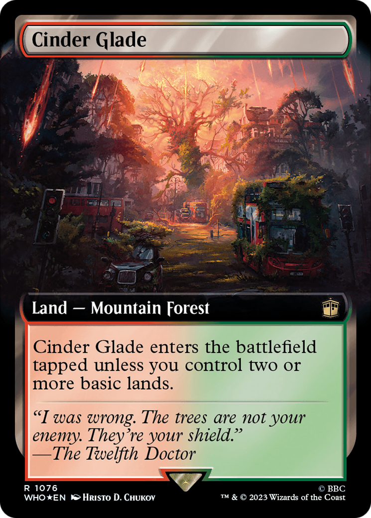 Cinder Glade (Surge Foil) (WHO-1076) [Doctor Who] (Extended Art) Foil MTG Single Wizards of the Coast