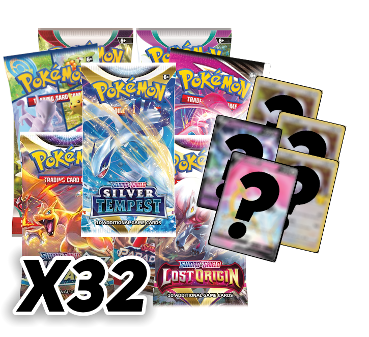 Pokémon 32 Booster Pack Bundle + 1 Secret Rare, 1 V/GX/EX & 3 Holo Cards Pokemon Sealed Pokémon   