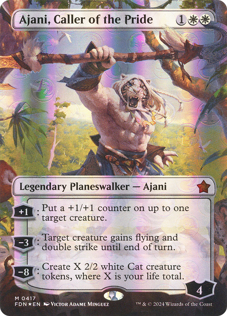 Ajani, Caller of the Pride (Mana Foil) (FDN-417) [Foundations] (Borderless) Foil MTG Single Wizards of the Coast