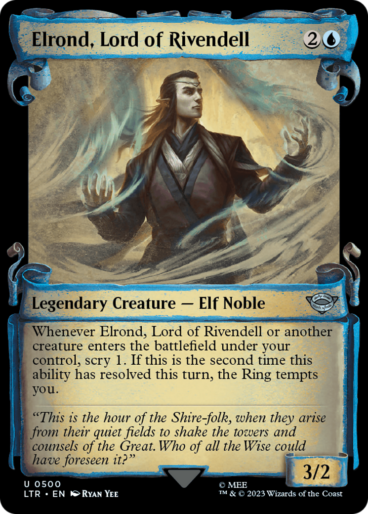Elrond, Lord of Rivendell (Showcase Scrolls) (LTR-500) [The Lord of the Rings: Tales of Middle-earth] (Showcase) MTG Single Wizards of the Coast