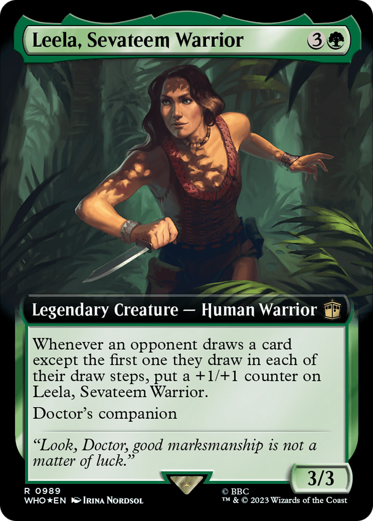 Leela, Sevateem Warrior (Surge Foil) (WHO-989) [Doctor Who] (Extended Art) Foil MTG Single Wizards of the Coast