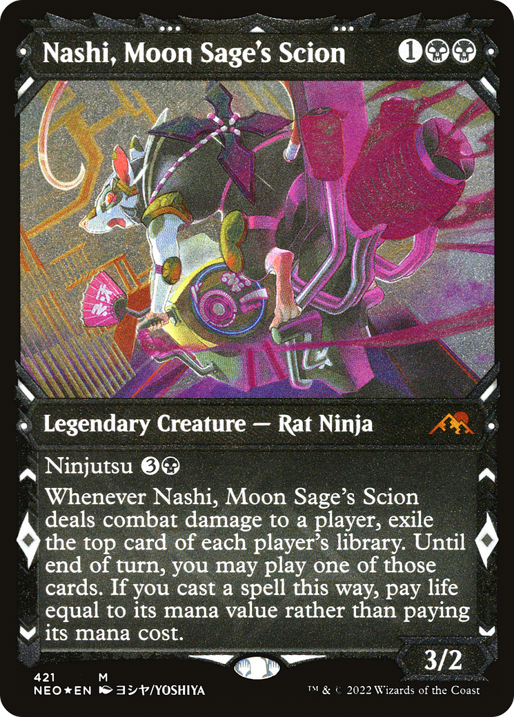 Nashi, Moon Sage's Scion (NEO-421) [Kamigawa: Neon Dynasty] (Showcase) Etched Foil MTG Single Wizards of the Coast