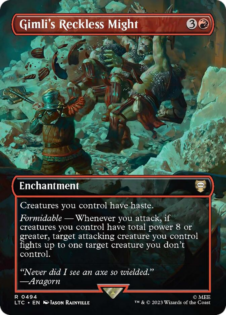 Gimli's Reckless Might (LTC-494) [Tales of Middle-earth Commander] (Borderless) Foil MTG Single Wizards of the Coast