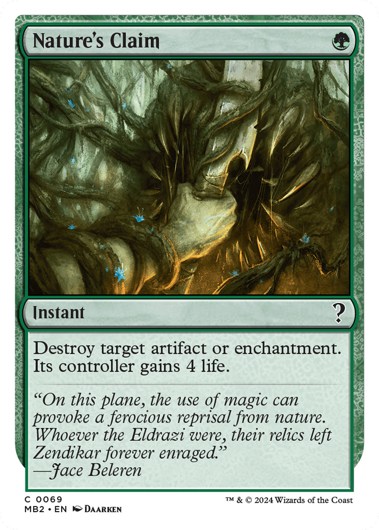 Nature's Claim (White Border) (MB2-069) [Mystery Booster] Mystery Booster 2 MTG Single Wizards of the Coast