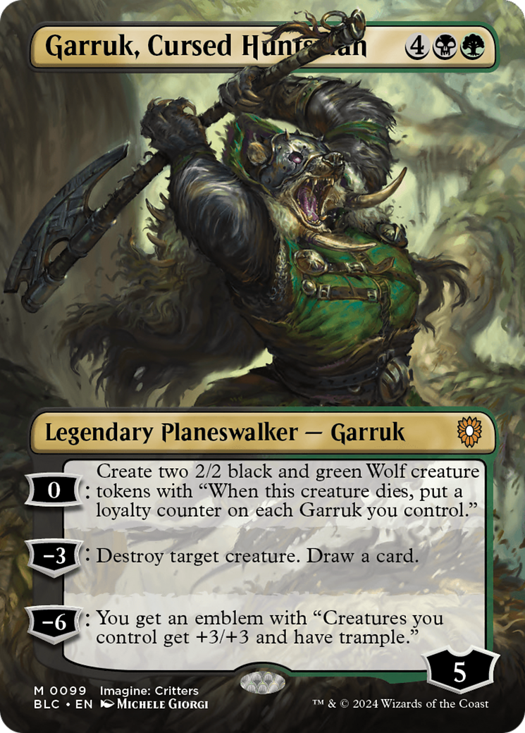 Garruk, Cursed Huntsman (BLC-099) [Bloomburrow Commander] (Borderless) Foil MTG Single Wizards of the Coast