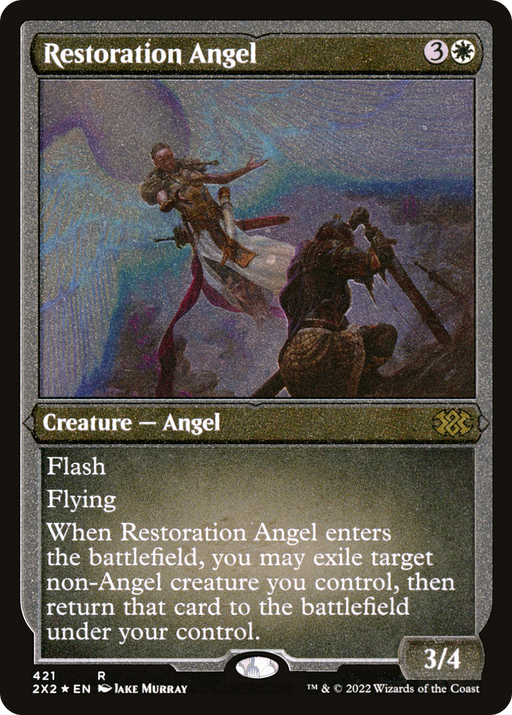 Restoration Angel (Foil Etched) (2X2-421) [Double Masters 2022] Foil MTG Single Wizards of the Coast