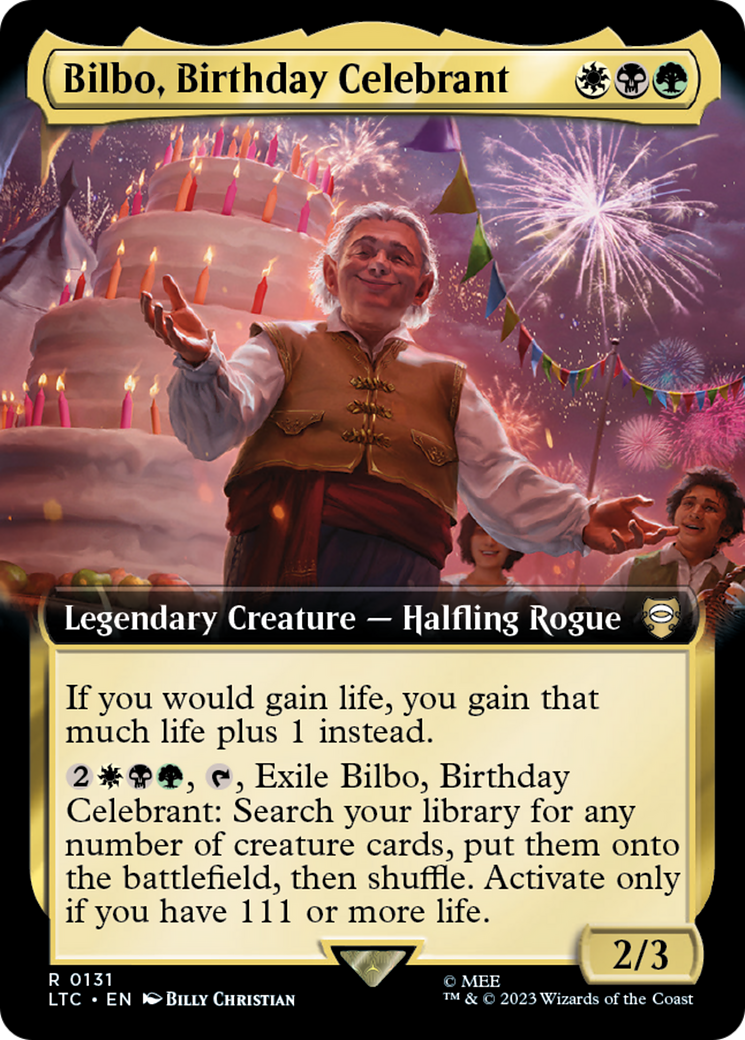 Bilbo, Birthday Celebrant (LTC-131) [Tales of Middle-earth Commander] (Extended Art) MTG Single Wizards of the Coast
