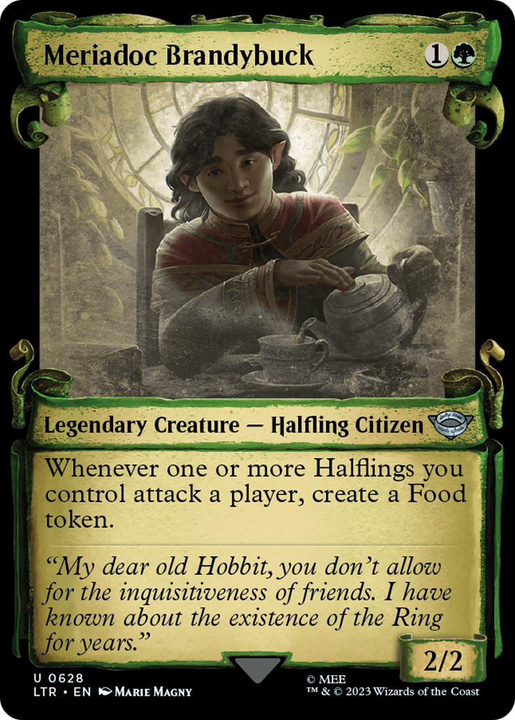 Meriadoc Brandybuck (Showcase Scrolls) (LTR-628) [The Lord of the Rings: Tales of Middle-earth] (Showcase) Foil MTG Single Wizards of the Coast