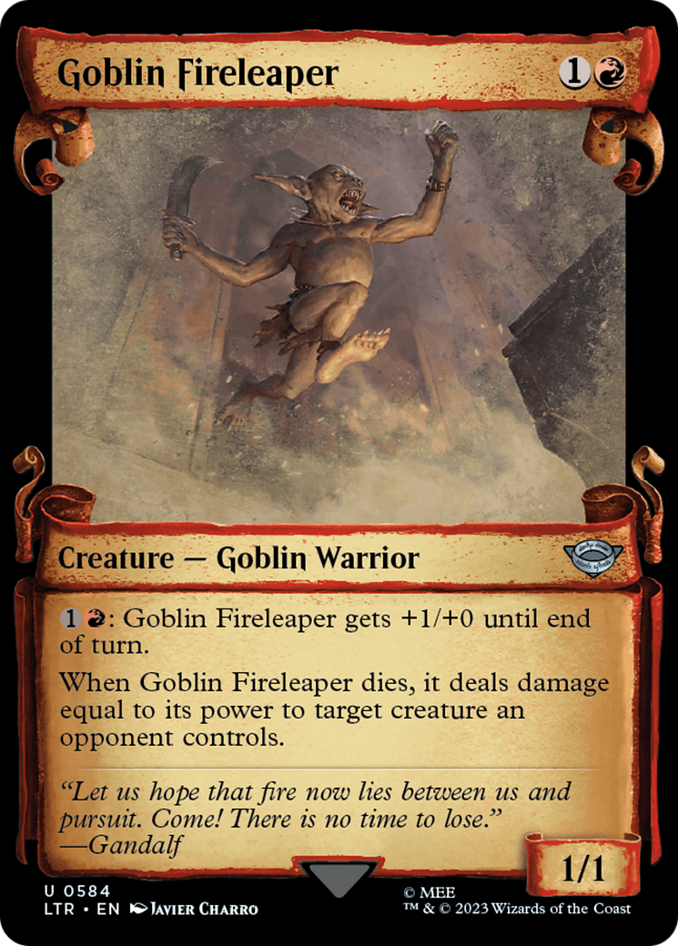 Goblin Fireleaper (Showcase Scrolls) (LTR-584) [The Lord of the Rings: Tales of Middle-earth] (Showcase) MTG Single Wizards of the Coast